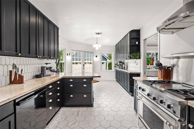 208 W 34th St, Houston, TX 77018 - kitchen with black dishwasher, double oven range, dark cabinetry, and plenty of natural light