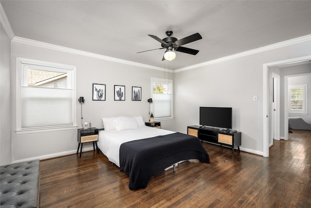 208 W 34th St, Houston, TX 77018 - bedroom with wood finished floors, crown molding, and ceiling fan