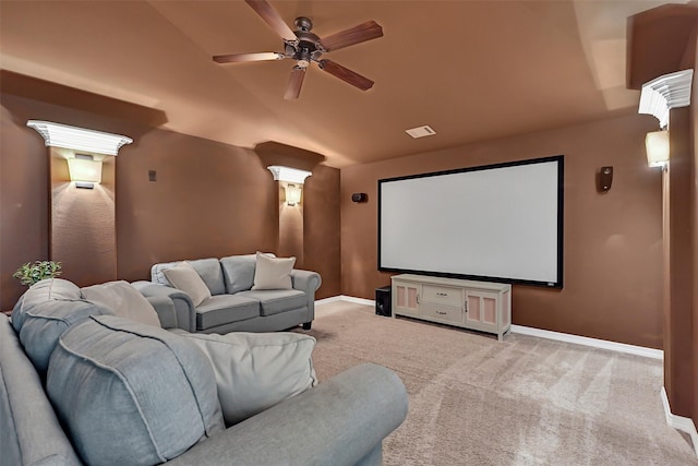 1107 Rymers Switch Ln, Friendswood, TX 77546 - carpeted home theater with ceiling fan and vaulted ceiling