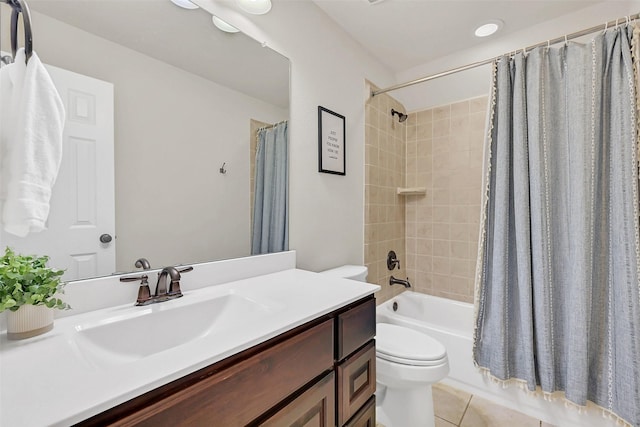 1107 Rymers Switch Ln, Friendswood, TX 77546 - full bathroom featuring vanity, shower / tub combo with curtain, and tile patterned floors