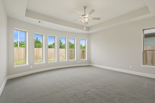 910 Hooks Trl, League City, TX 77573 - empty room featuring a raised ceiling, carpet floors, and a ceiling fan