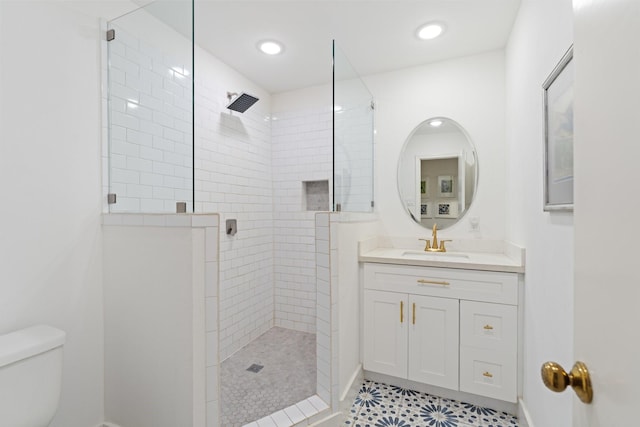 3006 Ann Arbor Dr, Houston, TX 77063 - full bathroom with a walk in shower, vanity, and recessed lighting