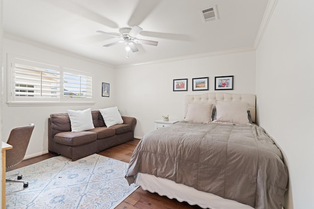 3006 Ann Arbor Dr, Houston, TX 77063 - bedroom with wood finished floors, ornamental molding, and ceiling fan