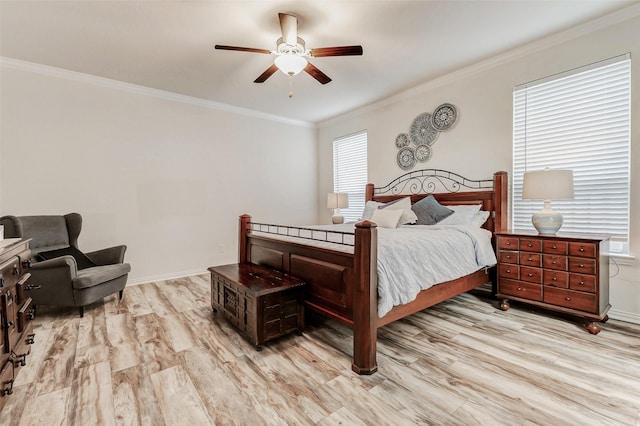 28638 Monarch Cliffs Dr, Fulshear, TX 77441 - bedroom featuring light wood finished floors, ornamental molding, and ceiling fan