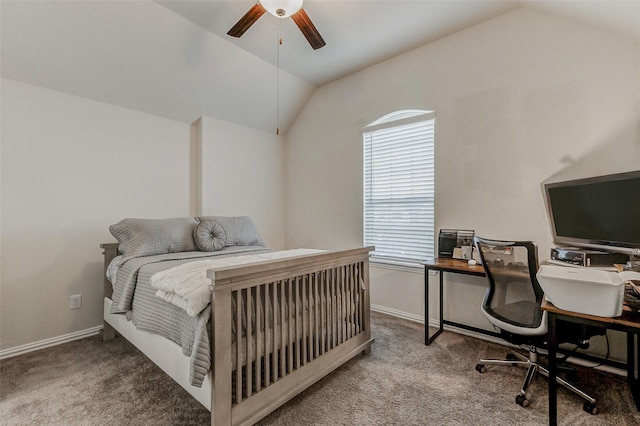 28638 Monarch Cliffs Dr, Fulshear, TX 77441 - carpeted bedroom featuring vaulted ceiling, an office area, and a ceiling fan