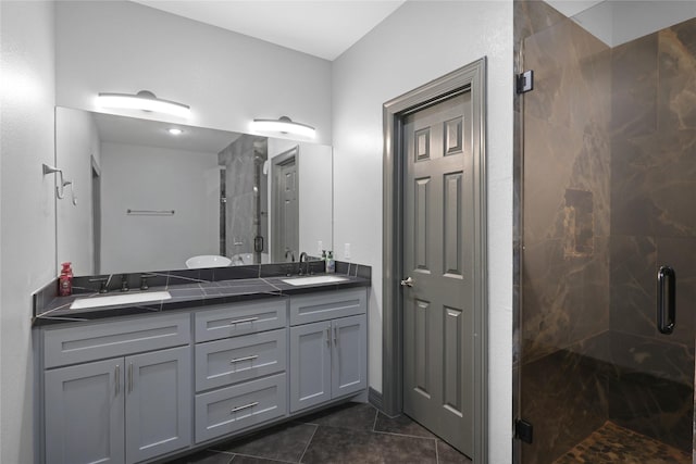 5215 Kelso St, Houston, TX 77021 - full bath featuring double vanity, a shower stall, and tile patterned floors