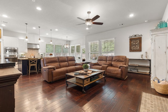 103 Jacks Corner Dr, Montgomery, TX 77316 - living area with a ceiling fan, plenty of natural light, recessed lighting, and dark wood-style floors