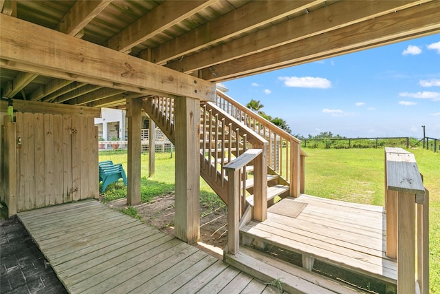 4630 Blue Water Hwy, Freeport, TX 77541 - wooden deck with stairway, a view of countryside, and a yard