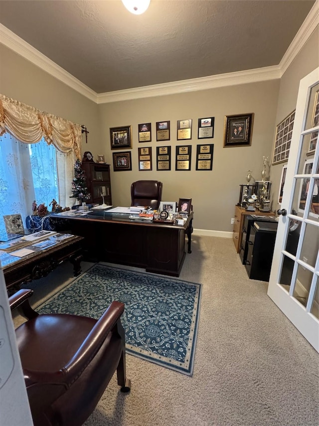 17907 Camp Cove Dr, Cypress, TX 77429 - office area featuring ornamental molding and carpet