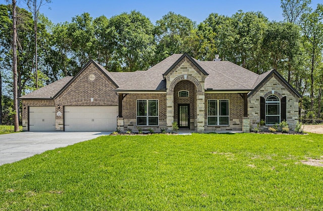 11775 Oakwood Rnch, Willis, TX 77378 - french provincial home featuring brick siding, an attached garage, concrete driveway, and roof with shingles