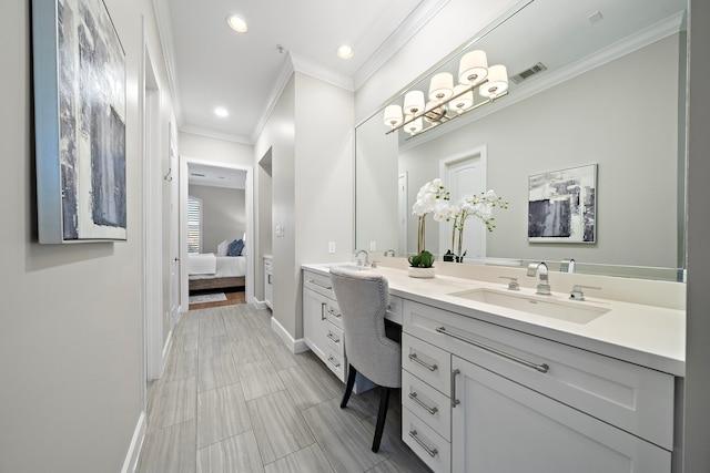 1829 W Main St Unit C, Houston, TX 77098 - ensuite bathroom with double vanity, ornamental molding, and recessed lighting