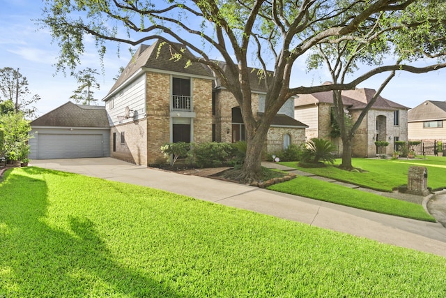 3318 Teawick Ct, Houston, TX 77068 - view of front of house with brick siding, a front lawn, concrete driveway, and a shingled roof