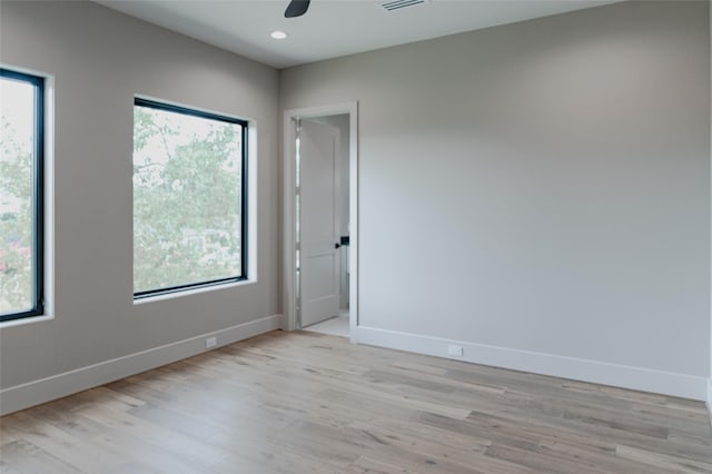 7302 Schiller St, Houston, TX 77055 - empty room featuring a ceiling fan, light wood finished floors, and recessed lighting
