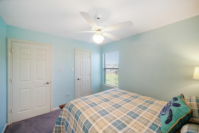 17383 Harbor Dr, Montgomery, TX 77356 - bedroom featuring dark carpet and a ceiling fan