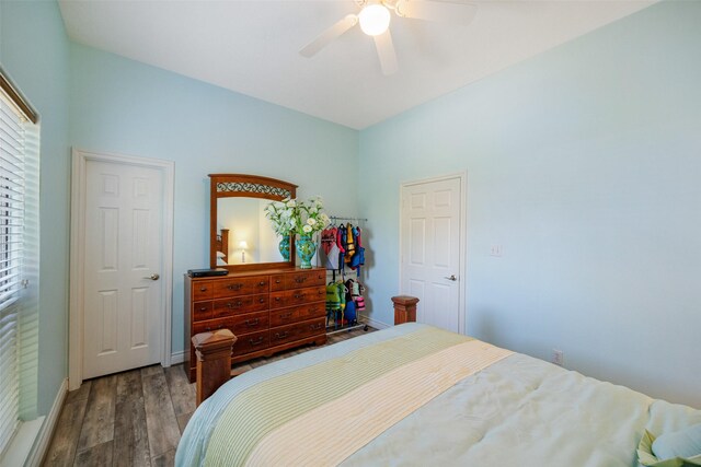 17383 Harbor Dr, Montgomery, TX 77356 - bedroom with wood finished floors and a ceiling fan