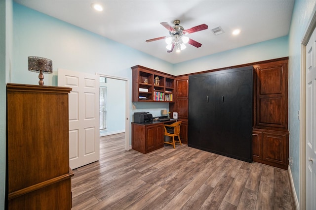 17383 Harbor Dr, Montgomery, TX 77356 - office featuring a ceiling fan, wood finished floors, and recessed lighting