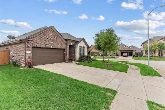 19815 Caprock Falls Ct, Cypress, TX 77433 - view of front of home with brick siding, a front lawn, an attached garage, and concrete driveway