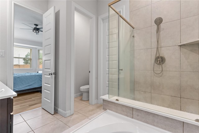 19815 Caprock Falls Ct, Cypress, TX 77433 - full bathroom featuring a shower stall, ensuite bathroom, a ceiling fan, and vanity