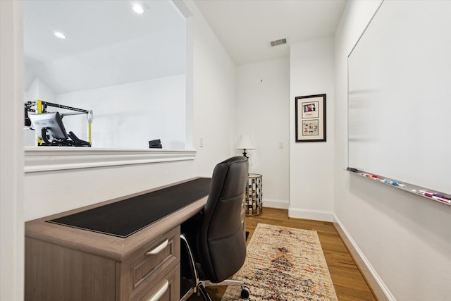 1240 W 16th St, Houston, TX 77008 - office area featuring light wood-type flooring, recessed lighting, and vaulted ceiling