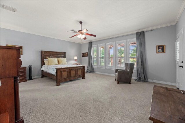 3211 Lakes Of Katy Ln, Katy, TX 77493 - bedroom featuring ornamental molding, light colored carpet, and a ceiling fan