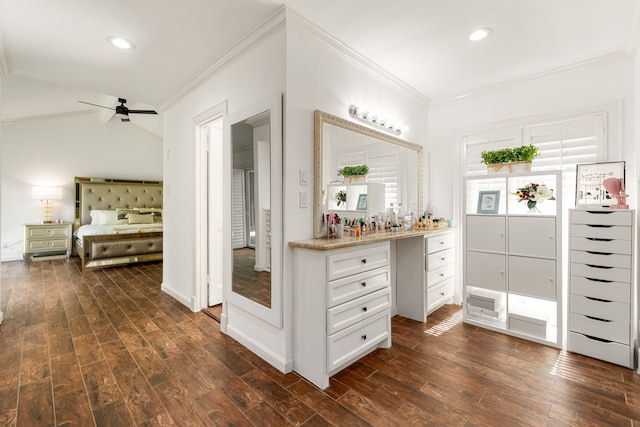 12422 Cobblestone Dr, Houston, TX 77024 - spacious closet featuring dark wood-type flooring and a ceiling fan