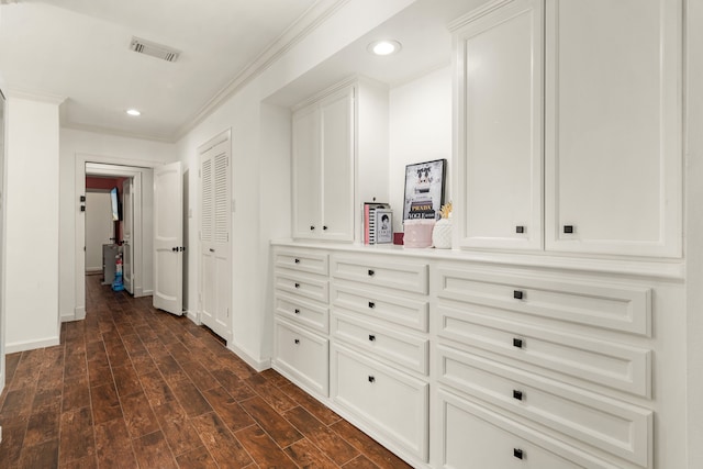 12422 Cobblestone Dr, Houston, TX 77024 - hall with recessed lighting, crown molding, and dark wood finished floors
