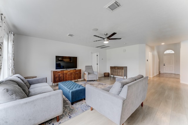 17814 Placid Oak Ct, Cypress, TX 77433 - living room with light wood-type flooring and a ceiling fan