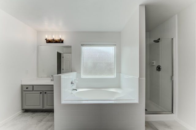 17814 Placid Oak Ct, Cypress, TX 77433 - full bath with vanity, a bath, and a shower stall