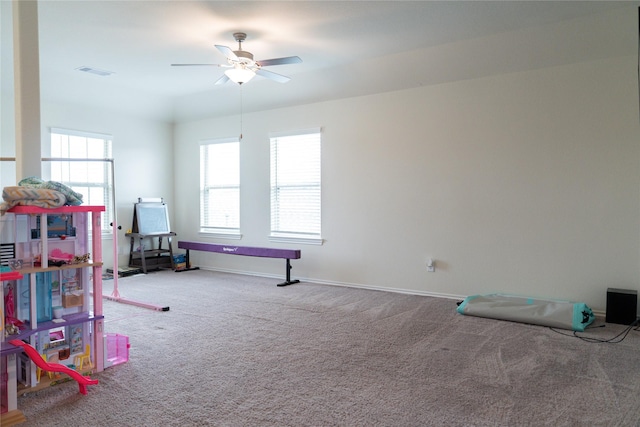 18802 Verdura Dr, New Caney, TX 77357 - recreation room with carpet and ceiling fan