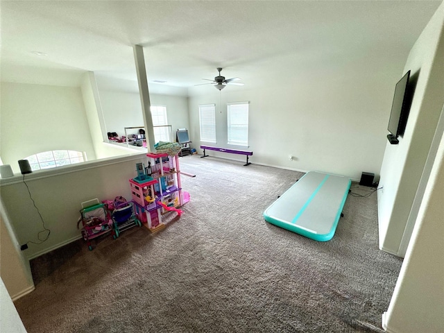 18802 Verdura Dr, New Caney, TX 77357 - game room featuring carpet floors and a ceiling fan