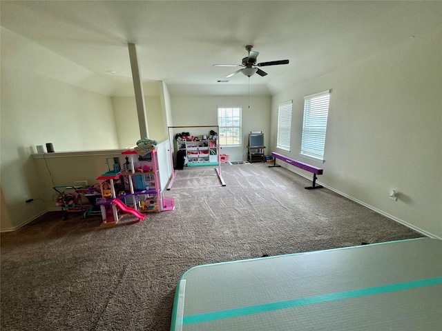18802 Verdura Dr, New Caney, TX 77357 - game room with carpet and a ceiling fan