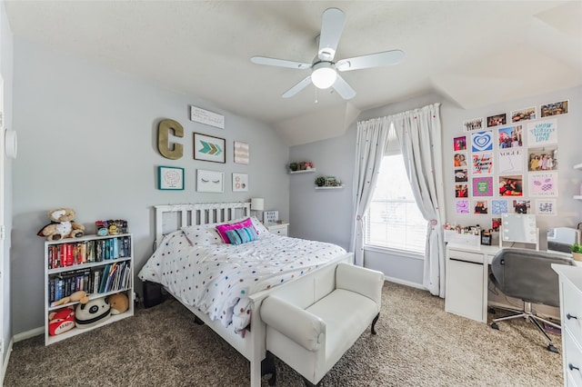 10906 Silverado Trace Dr, Houston, TX 77095 - bedroom with light carpet, a desk, ceiling fan, and lofted ceiling
