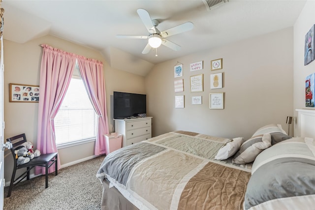 10906 Silverado Trace Dr, Houston, TX 77095 - carpeted bedroom featuring vaulted ceiling and a ceiling fan