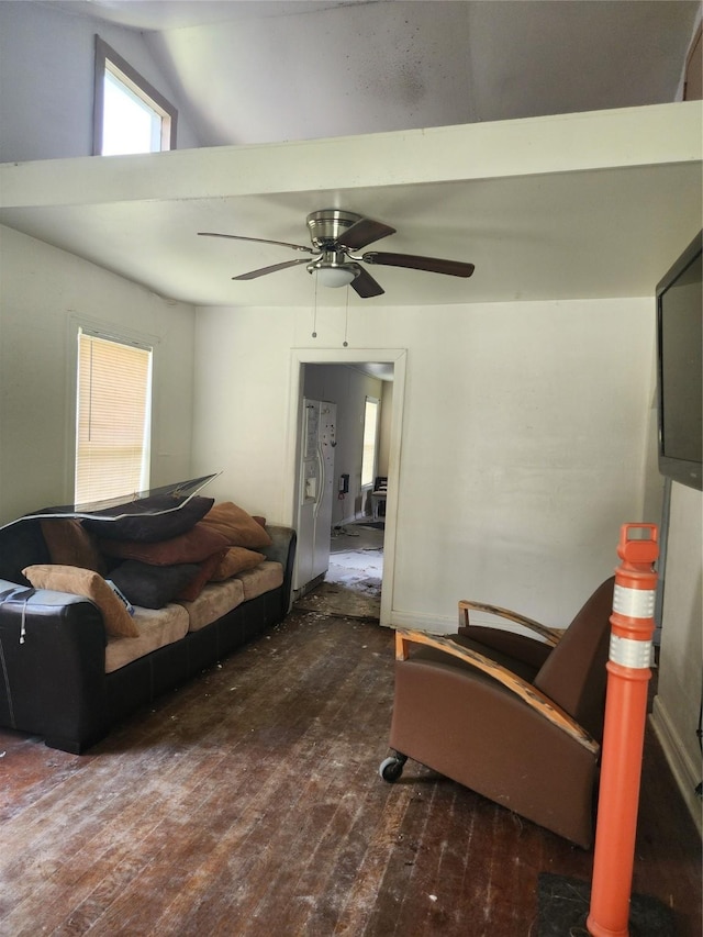 4802 Hain St, Houston, TX 77009 - living room with wood-type flooring, a ceiling fan, and lofted ceiling