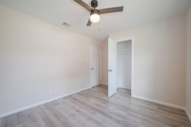 11311 Raincove Dr, Houston, TX 77016 - unfurnished bedroom featuring light wood-type flooring, a closet, and ceiling fan