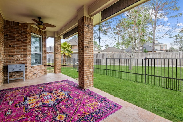 18806 Manleigh Ct, Tomball, TX 77377 - fenced backyard featuring ceiling fan and a patio area