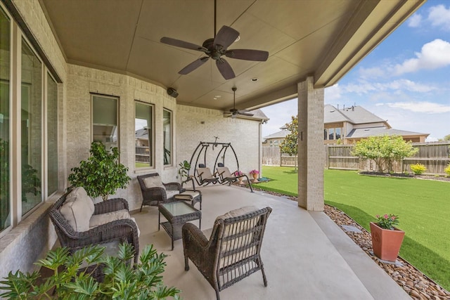 28114 Bayou Cove Ct, Fulshear, TX 77441 - view of patio featuring a ceiling fan and an outdoor hangout area