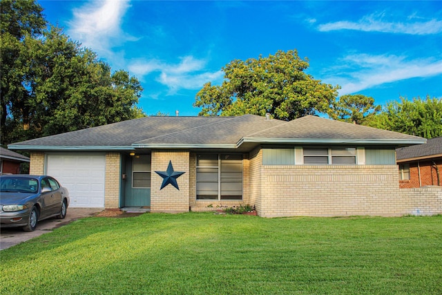 329 Robin St, Deer Park, TX 77536 - ranch-style house with an attached garage, brick siding, driveway, and a front yard