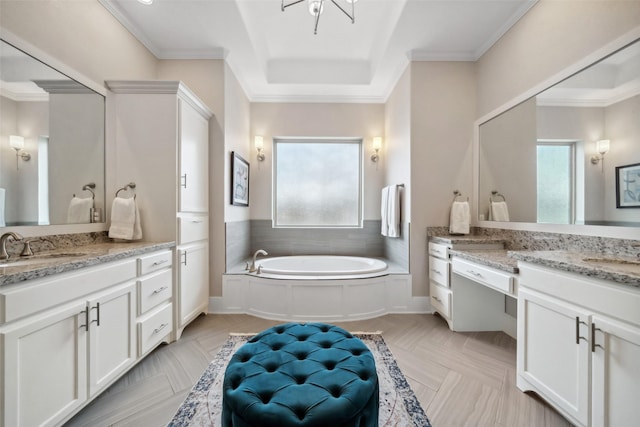 1746 Du Barry Ln, Houston, TX 77018 - bathroom with healthy amount of natural light, two vanities, and a bath
