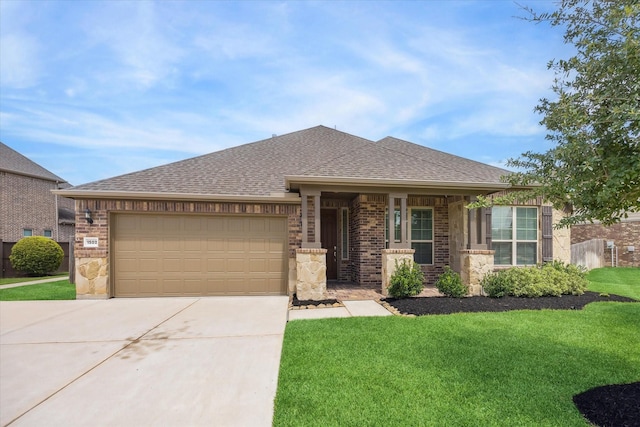 1502 Trails Of Katy Ln, Katy, TX 77494 - view of front of property with concrete driveway, a garage, a front lawn, roof with shingles, and brick siding