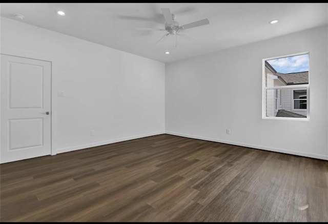 209 Edgewood St Unit C, Houston, TX 77011 - empty room with dark wood finished floors, a ceiling fan, and recessed lighting