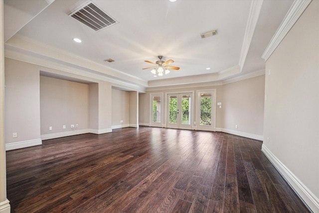 5215 Eagle Pointe Ct, Sugar Land, TX 77479 - unfurnished room featuring a ceiling fan, hardwood / wood-style flooring, crown molding, recessed lighting, and a tray ceiling