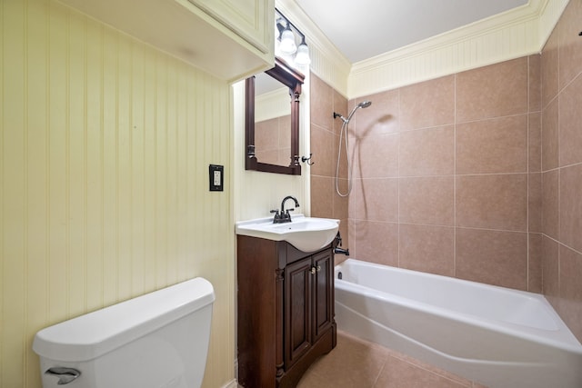 150 Greenbriar Dr, Montgomery, TX 77356 - bathroom with tile patterned flooring, vanity, bathing tub / shower combination, and ornamental molding