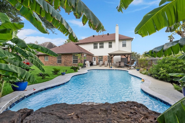 18718 Glenn Haven Estates Dr, Spring, TX 77379 - view of pool with a gazebo, a patio area, and a fenced backyard