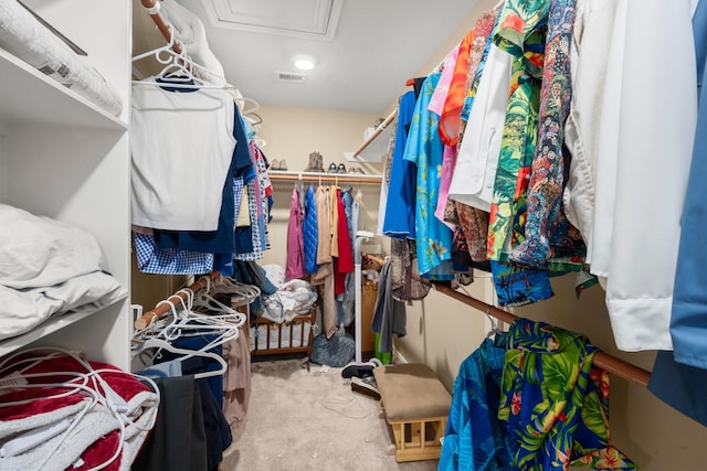 18718 Glenn Haven Estates Dr, Spring, TX 77379 - walk in closet featuring carpet floors and attic access