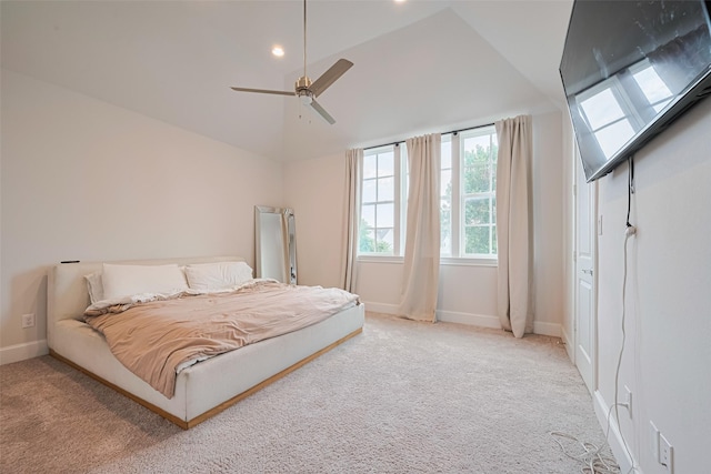 5308 S Capitol St, Houston, TX 77023 - bedroom with multiple windows, vaulted ceiling, light carpet, a ceiling fan, and recessed lighting