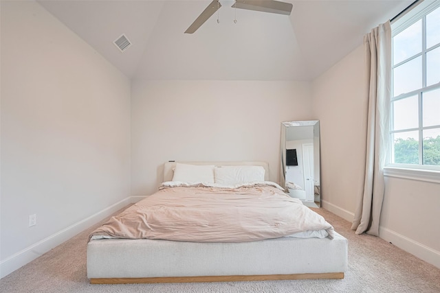 5308 S Capitol St, Houston, TX 77023 - bedroom featuring lofted ceiling, light colored carpet, and a ceiling fan
