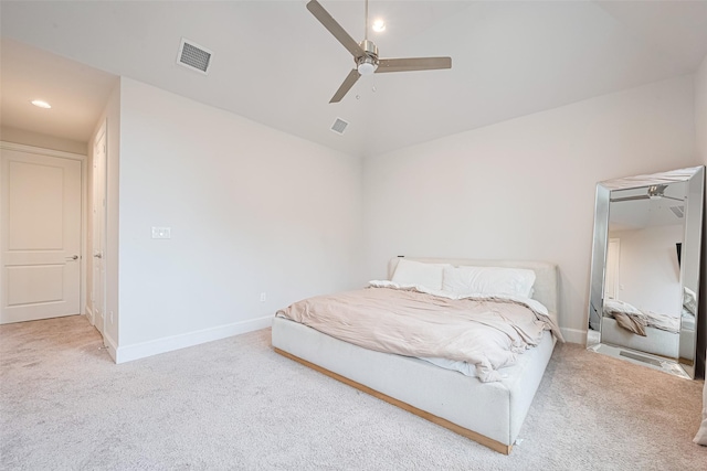 5308 S Capitol St, Houston, TX 77023 - carpeted bedroom featuring lofted ceiling, a ceiling fan, and recessed lighting