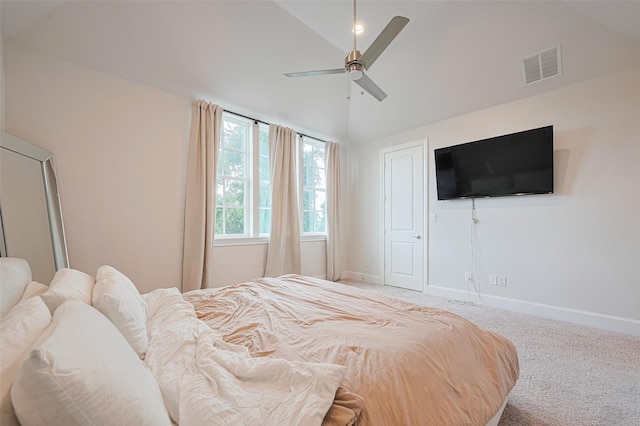 5308 S Capitol St, Houston, TX 77023 - bedroom with carpet flooring, high vaulted ceiling, and a ceiling fan