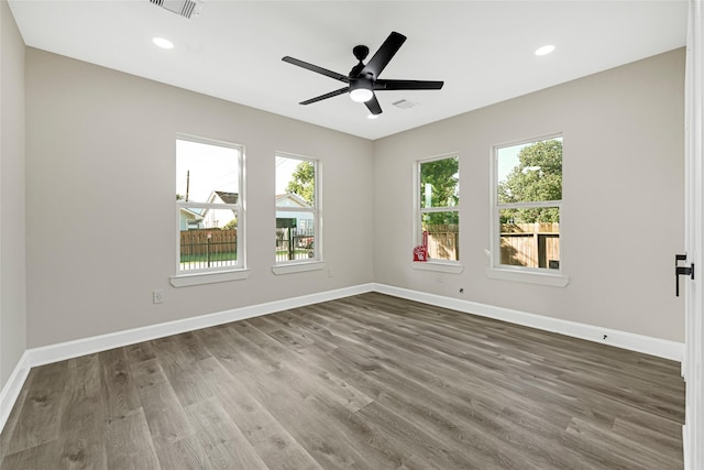 2346 Delafield St, Houston, TX 77023 - unfurnished room featuring wood finished floors, ceiling fan, and recessed lighting